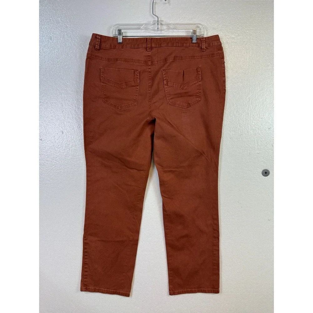 Sonoma Modern Straight Denim Jeans Womens Sz 16‎ Rust Brown Stretch Mid Rise